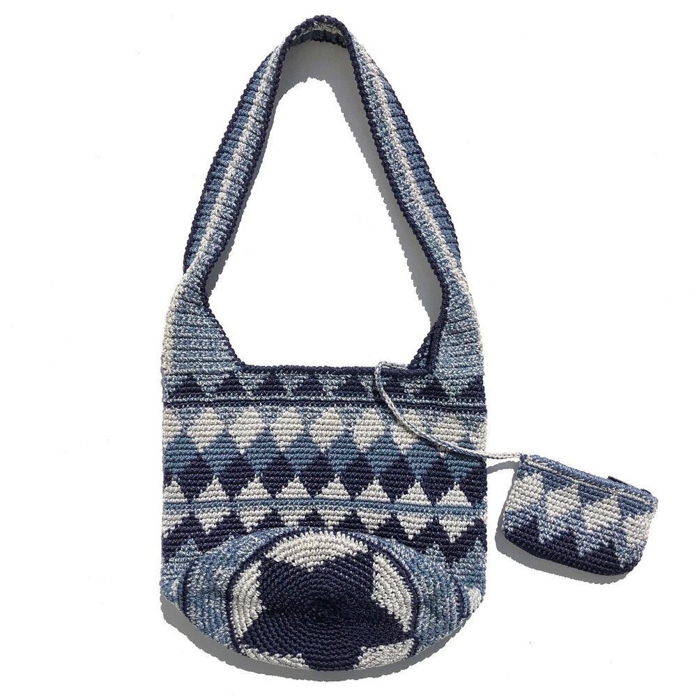 crochet hobo bag bucket bag boho shoulder bag navy blue gray purse festival